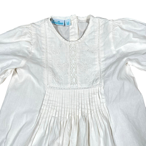Mini Lunn Girls Butterfly Pintuck White Cotton Dress Embroidered 2 to 3 Years - Picture 3 of 10